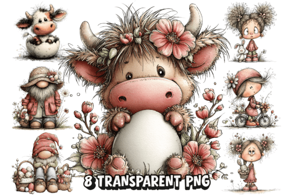 8 Spring Highland Cow PNG Clipart for Charming Designs