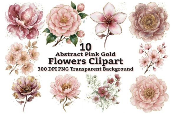 Abstract Pink Gold Flowers Clipart: Elevate Your Creative Projects