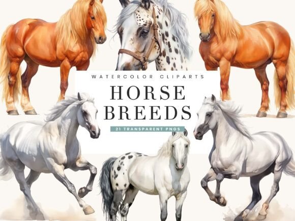 Capturing Equine Spirit: The Watercolor Horse Breeds Clipart Bundle