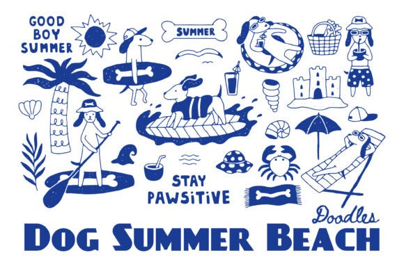 Charming Dog Summer Beach Doodles PNG Clipart for Creative Projects