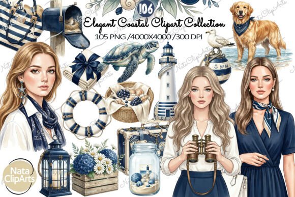 Coastal Girls Clipart PNG: A Modern Design Asset