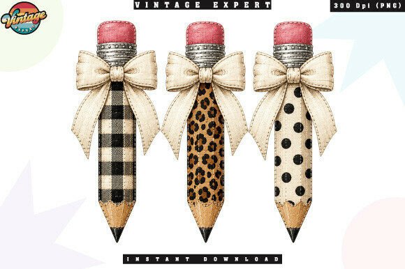 Coquette School Pencil Bow Patchwork: A Trendy Design Asset