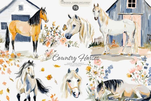 Country Horses Set: Rustic Elegance for Your Projects