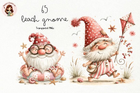 Cute Beach Gnome PNG Clipart Bundle: Whimsical Summer Design