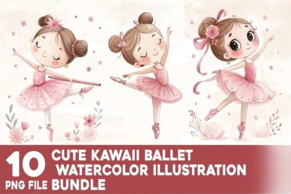 Cute Kawaii Ballet Watercolor Bundle: Your Go-To for Charming Designs