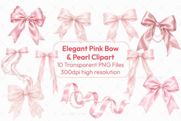 Elegant Pink Bow & Pearl Clipart PNG: A Designer’s Touch