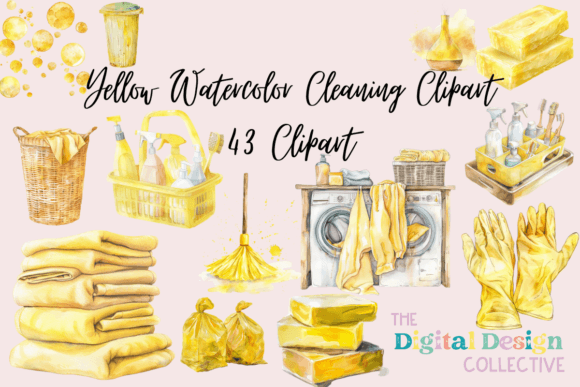 Elevate Your Craft with Yellow Watercolor Cleaning Clipart