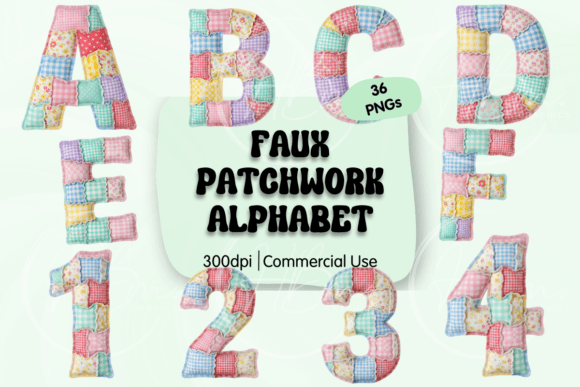 Faux Patchwork Alphabet PNG Clipart: Quilted Charm for Digital Designs