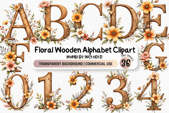 Floral Alphabet PNG Wooden Letters: Rustic Charm for Modern Designs