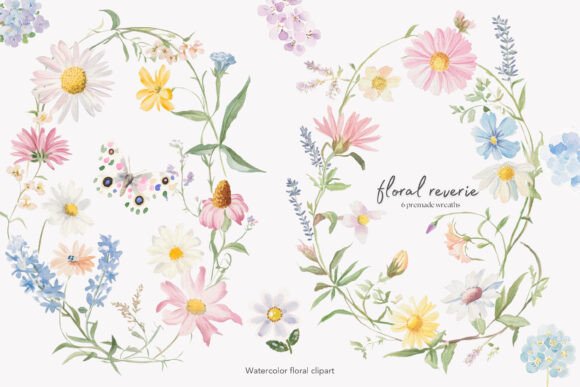 Floral Wreaths Watercolor Flowers: Soft Tones for Timeless Design