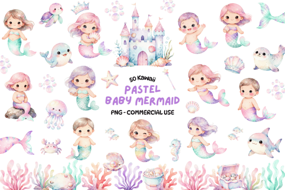 Pastel Baby Mermaid Clipart Bundle: A Dreamy Design Toolkit