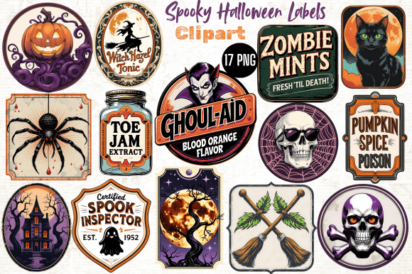 Retro Spooky Halloween Labels: Printable Vintage Charm for Your Projects