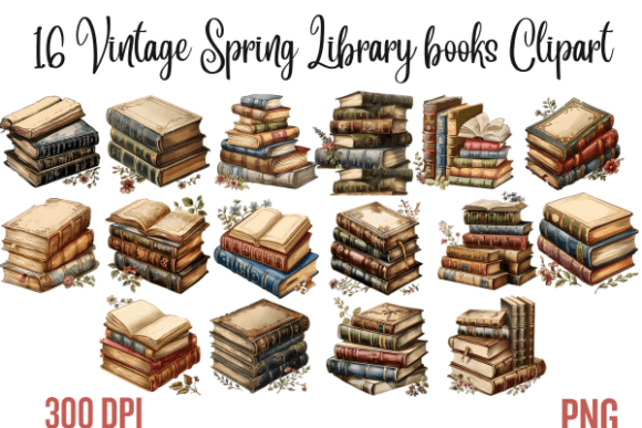 Timeless Appeal: Vintage Spring Library Books Clipart