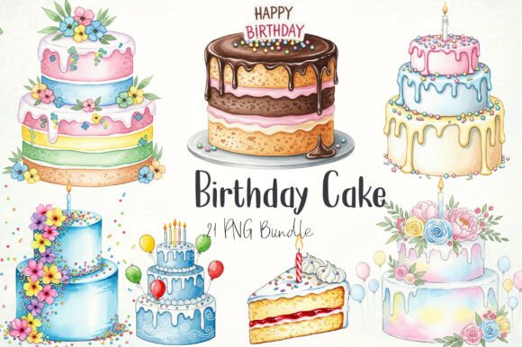 Watercolor Birthday Cake Clipart: A Sweet Design Asset