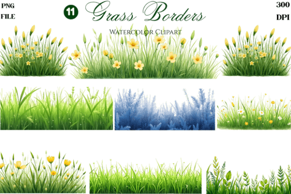 Watercolor Grass Borders Clipart Bundle: Your Design Toolkit