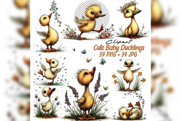 Whimsical Duck Clipart Set: A Fresh Touch for Spring Projects