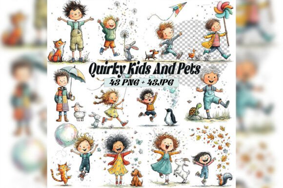 Whimsical Kids & Pets Clipart Set: A Designer's Storybook Toolkit