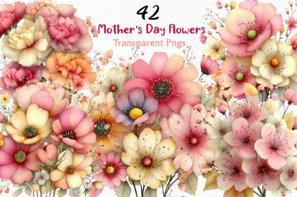 Whimsical Mother's Day Flowers Clipart for Modern Design