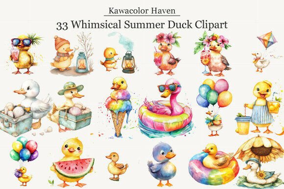 Whimsical Summer Duck Clipart: Fresh Design Assets