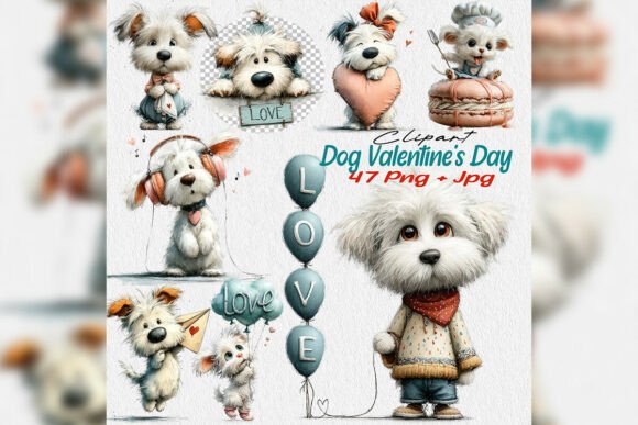 Whimsical White Dog Valentine Clipart: Designing with Heart