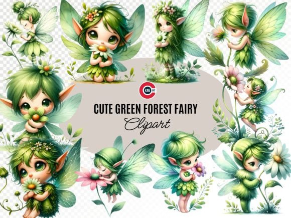 Wishmecle Green Forest Fairy Clipart: Whimsical Design Magic